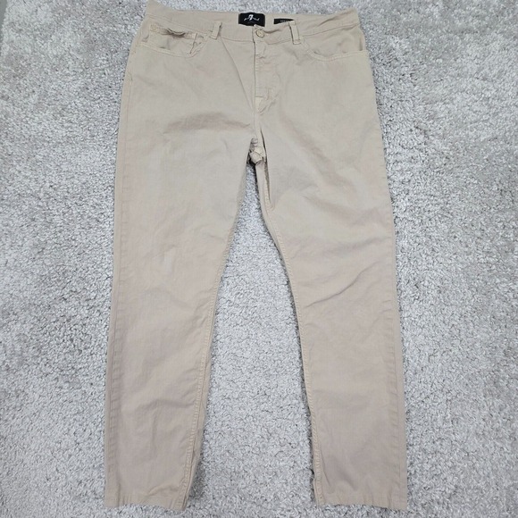 7 For All Mankind Pants 36 (Fits 35x29) Beige Adrien Airweft Twill Office Preppy - Picture 1 of 14